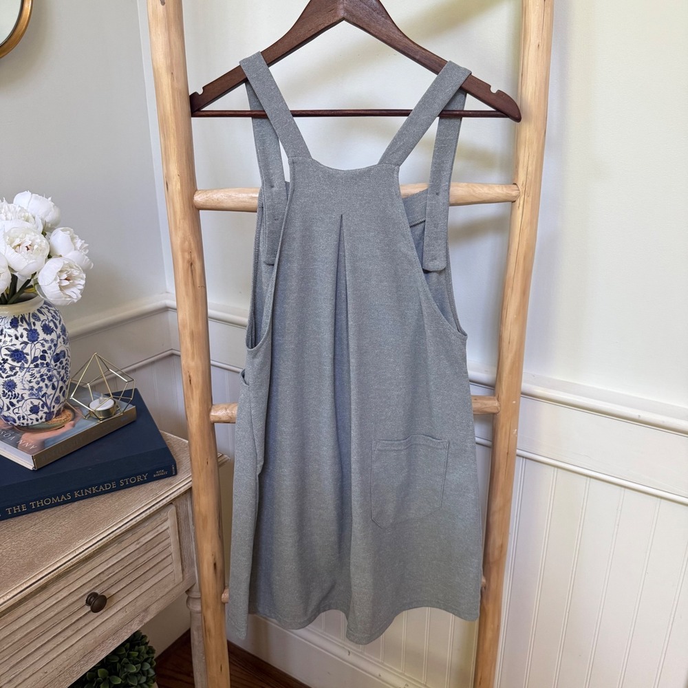 Halara Gray Textured Pinafore Overall Dress Pleated Pocket Mini Womens Small - Picture 3 of 6